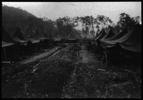 Scene from U.S. Army, 27th General Hospital (row of tents), Hollandia, New Guinea.